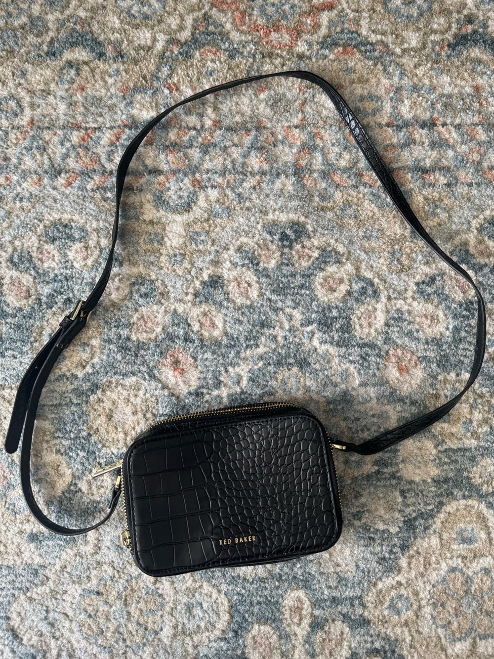 Ted Baker Stina Black Croc-Embossed Mini Crossbody Bag